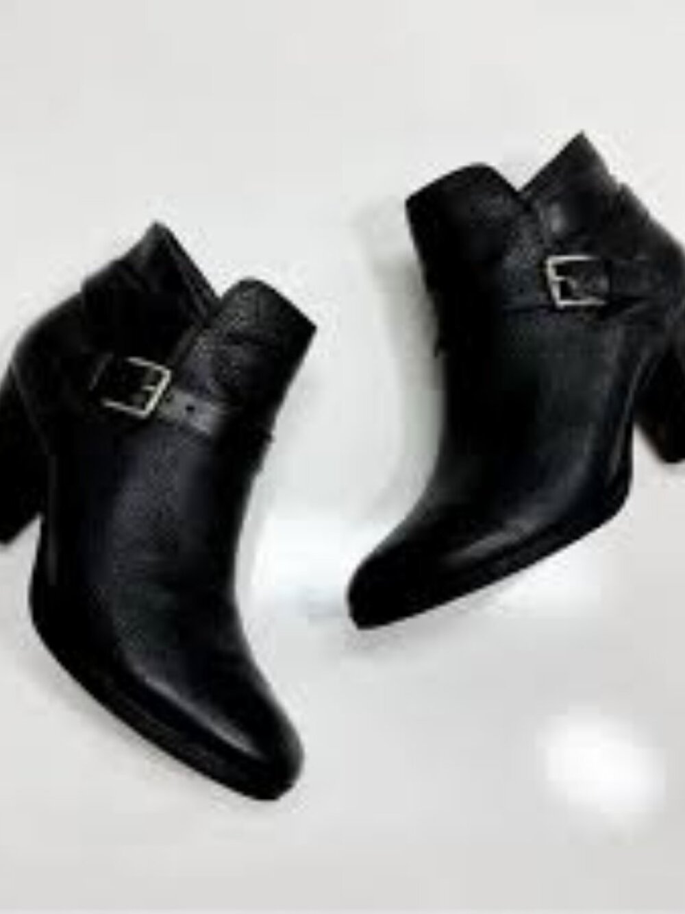 COLE HAAN Grand Hayes Black Leather Buckle Detail Heeled Ankle Boots Sz 8